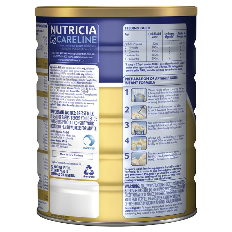 Aptamil Gold+ 1 Infant Formula 0-6 Months 900g Back View