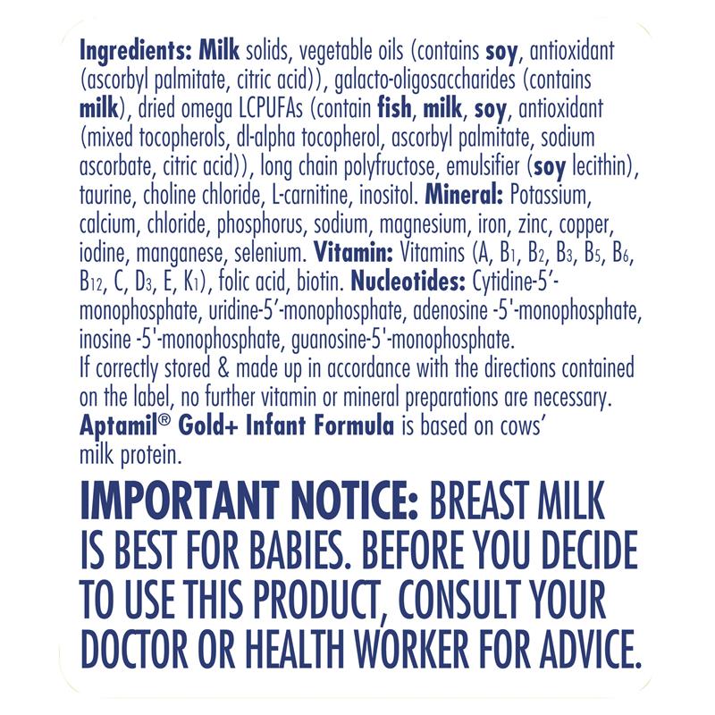 Aptamil Gold+ 1 Infant Formula 0-6 Months 900g Ingredients 1