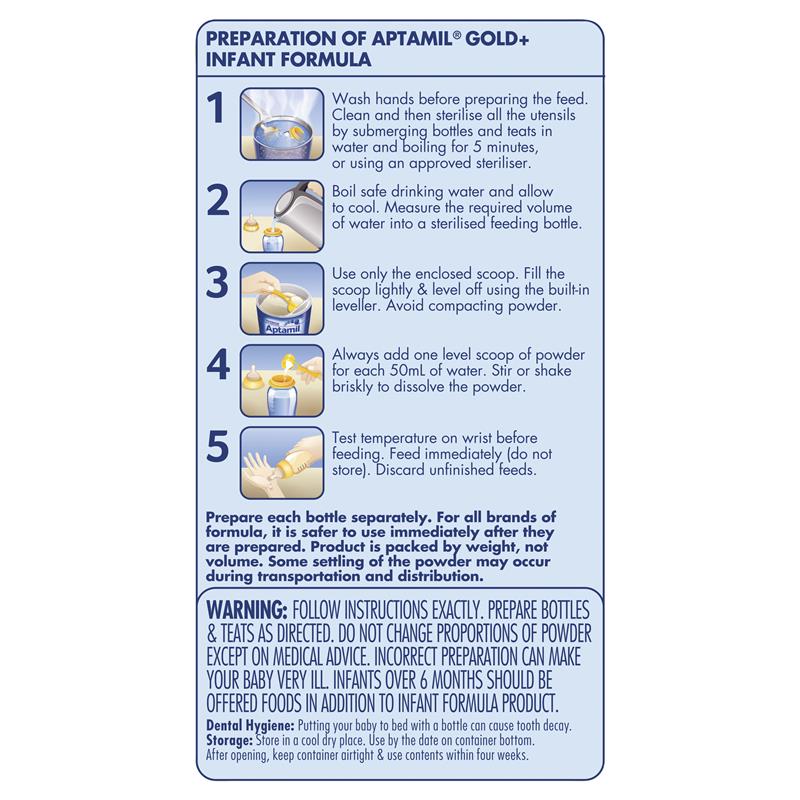 Aptamil Gold+ 1 Infant Formula 0-6 Months 900g Instructions 1