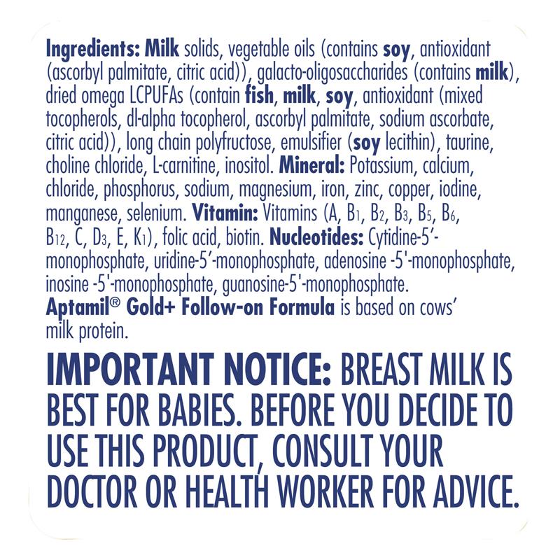 Aptamil Gold+ 2 Follow-On Formula 6-12 Months 900g Ingredients 1