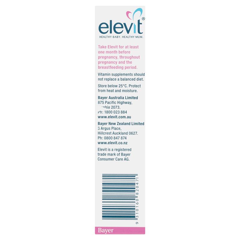 Elevit Pregnancy Multivitamin Tablets 30 pack (30 days) Back View
