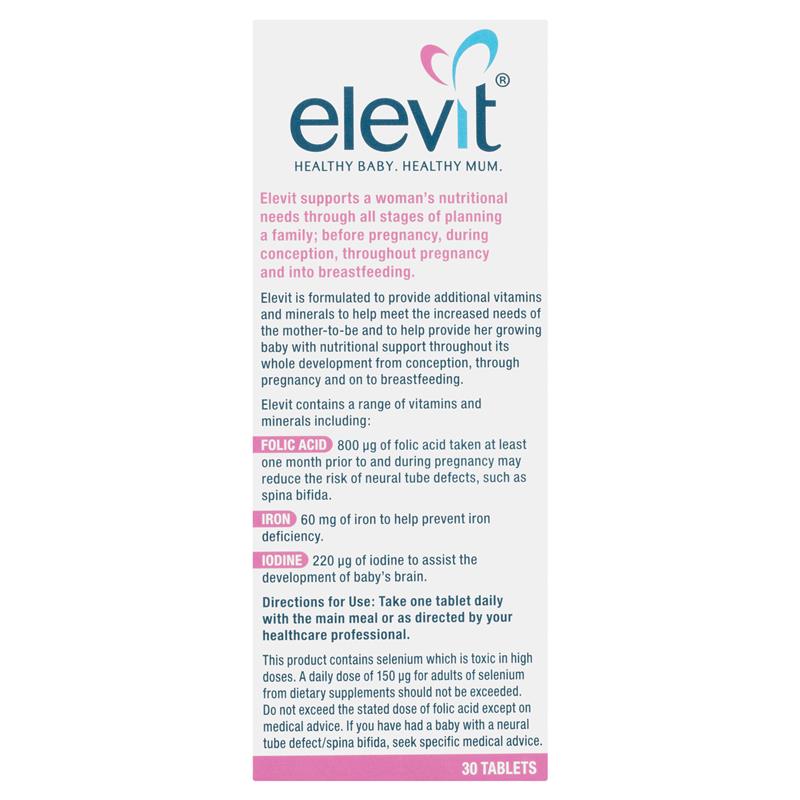 Elevit Pregnancy Multivitamin Tablets 30 pack (30 days) Side View 1