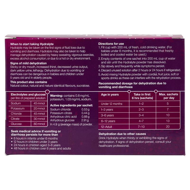 Hydralyte Apple Blackcurrant Sachets 4.9g x 24 Back View