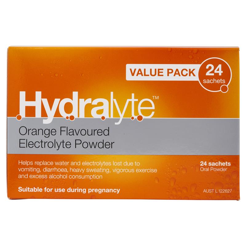 Hydralyte Orange Sachets Value Pack 4.9g x 24 Front View