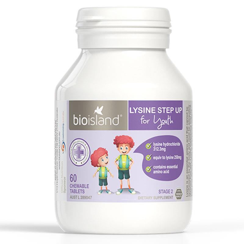 Bio Island Lysine Step Up for Youth 60 Chewable tablets Front View