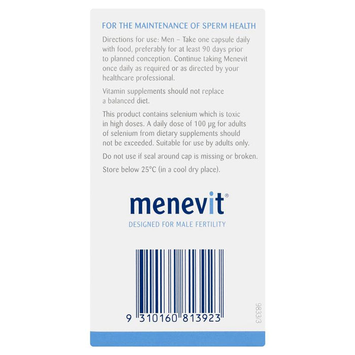 Menevit Male Fertility Supplement Capsules 30 pack (30 days) Back View
