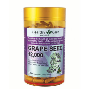 Healthy Care Grape Seed Extract 12000 Gold Jar 300 Capsules Front View