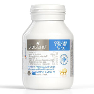 Bio Island Cod Liver + Fish Oil Kids 90 Capsules Front View