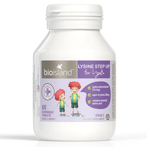 Bio Island Lysine Step Up for Youth 60 Chewable tablets Front View